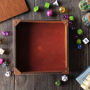 Personalized Wooden Dice Tray with Cover: Engraved Leather RPG Gift Basic tray