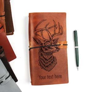 Deer Personalized Leather Journal: Engraved Hunting Log Book