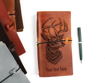 Deer Personalized Leather Journal, Hunting Journal, Personalized Log Book, Leather Book, Gift For Him, Diary, Hunter Gift