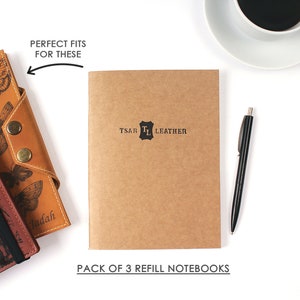 Set of 3 Journal Refill Notebooks 7,5x5,5 - Refilable Sketchbook - Ivory and Craft Paper - Plain, Lined, Dot grid