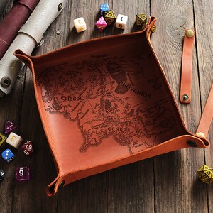 Dnd Dice Tray, Lotr dice tray, leather dice tray, Foldable Dice Tray, Dice rolling tray, Lord of the Rings dice tray, map dice tray
