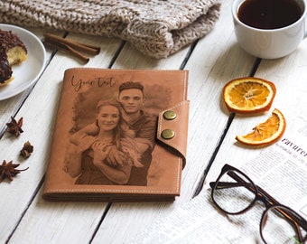 Refillable leather journal with custom photo engraving, Personalized Leather Journal, Custom Journal, Personalized Diary, Genuine leather