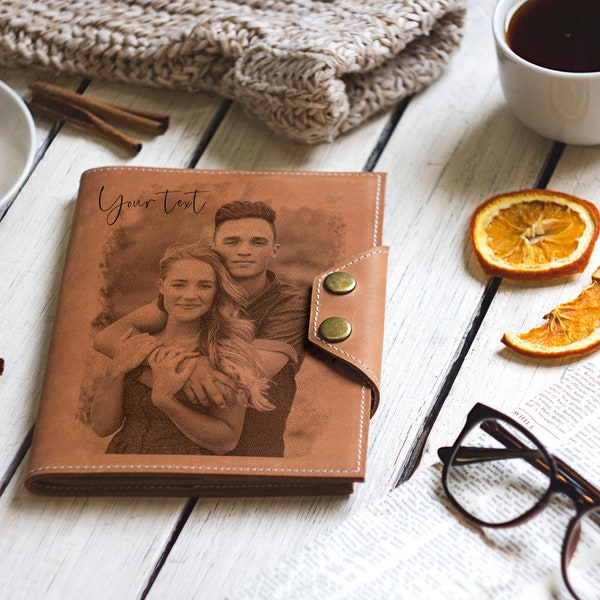 Refillable leather journal with custom photo engraving, Personalized Leather Journal, Custom Journal, Personalized Diary, Genuine leather