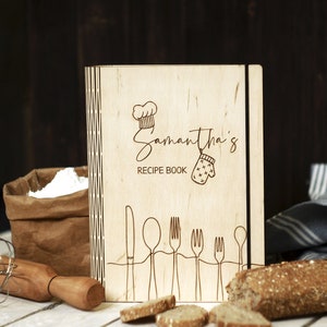 Personalized Wooden Recipe Book: Custom Engraved Cookbook Journal