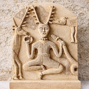 Cernunnos – Bas-relief celtique 33,5 cm – Sculpture murale inspirée du chaudron de Gundestrup – Celtic wall art
