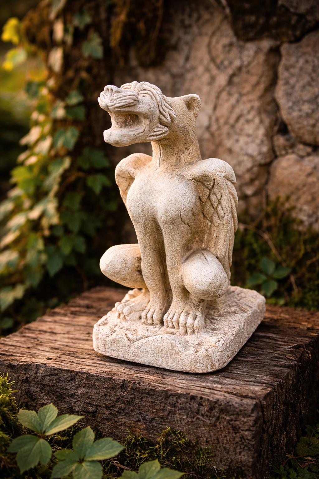 Gothic Gargoyle on a Stand – 22cm Stone Sculpture – Medieval and