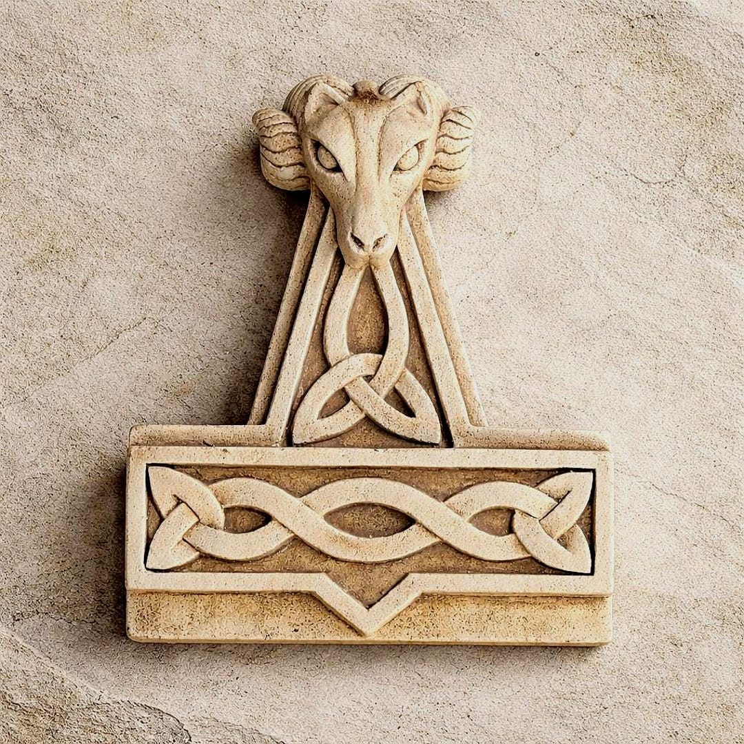 Thor's Hammer – Viking Stone Sculpture (15 Cm) – Celtic Motifs