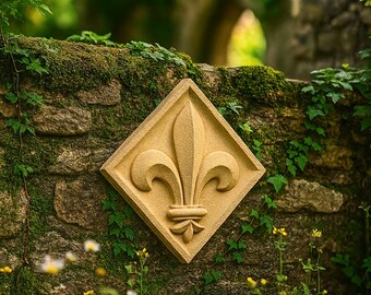 石製のロイヤル・フルール・ド・リス – 壁掛け彫刻 19cm – フランス