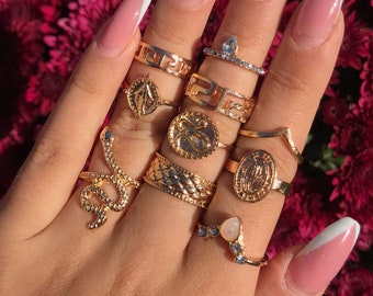 10 pcs Midi Ring, Boho Ring Set, Snake Ring, Stackable Ring, Rings for Women, Antique Rings, Gold Stacking Rings, Gold Ring Set, Ring Sets