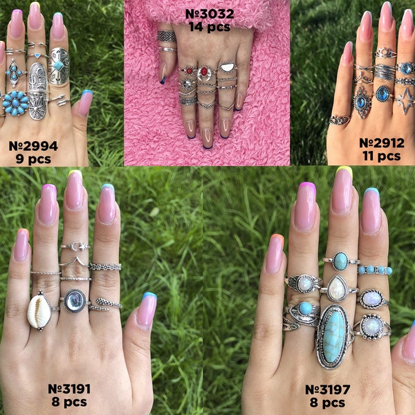 Boho Rings, Gypsy Rings, Knuckle Ring, Silver Ring Set, Set of Rings, Womens Rings, Vintage Rings, Beachy Rings, Turquoise Rings, Ring Pack