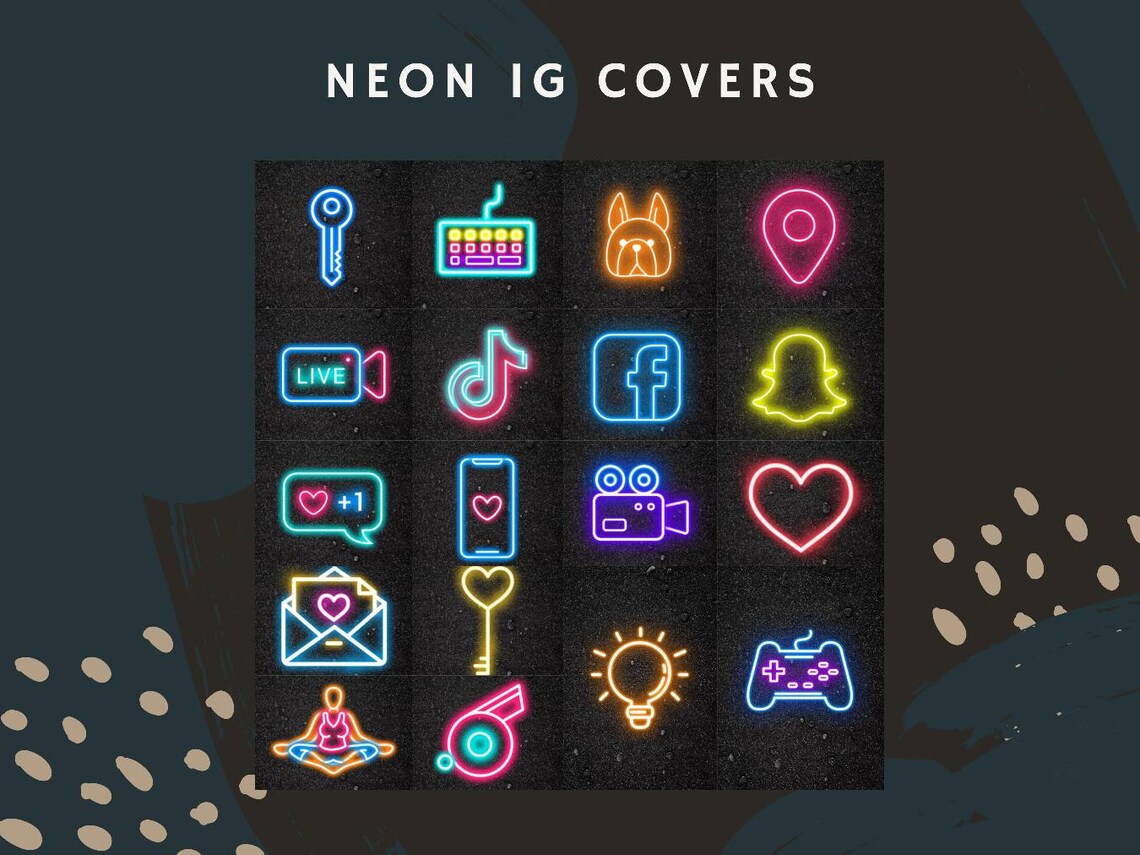 99 Neon Instagram highlight icon covers I social media | Etsy
