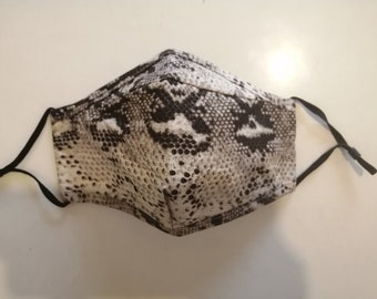 SNAKESKIN PRINT mask-100% cotton- filter pocket-breathable-organic-adjustable straps
