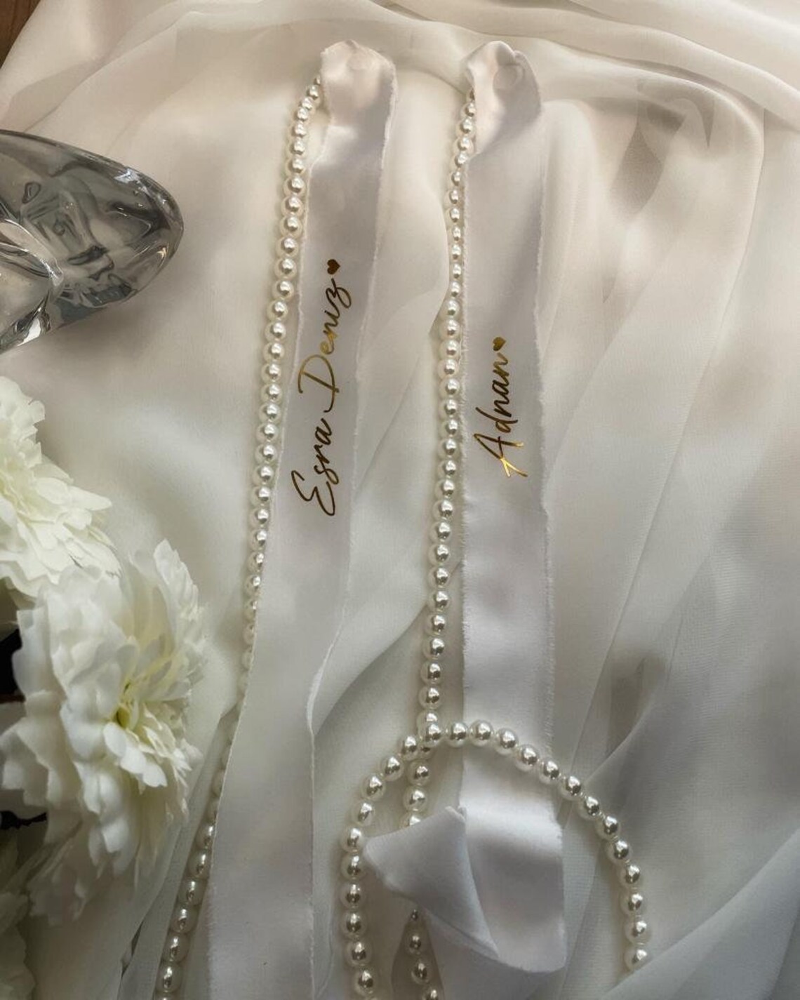 Pearl Detailed Engagement Ribbon Pearl Promise Ribbon Etsy