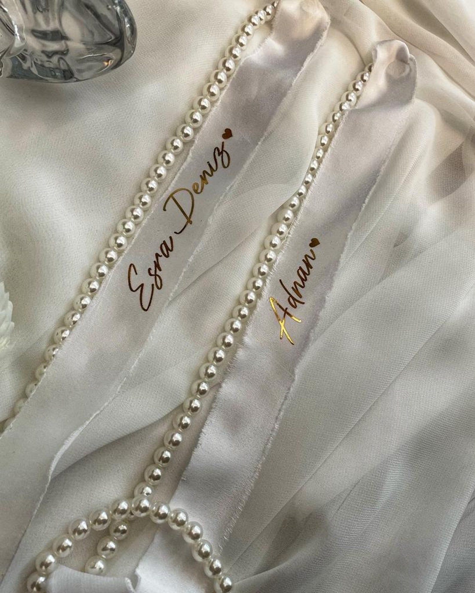 Pearl Detailed Engagement Ribbon Pearl Promise Ribbon Etsy