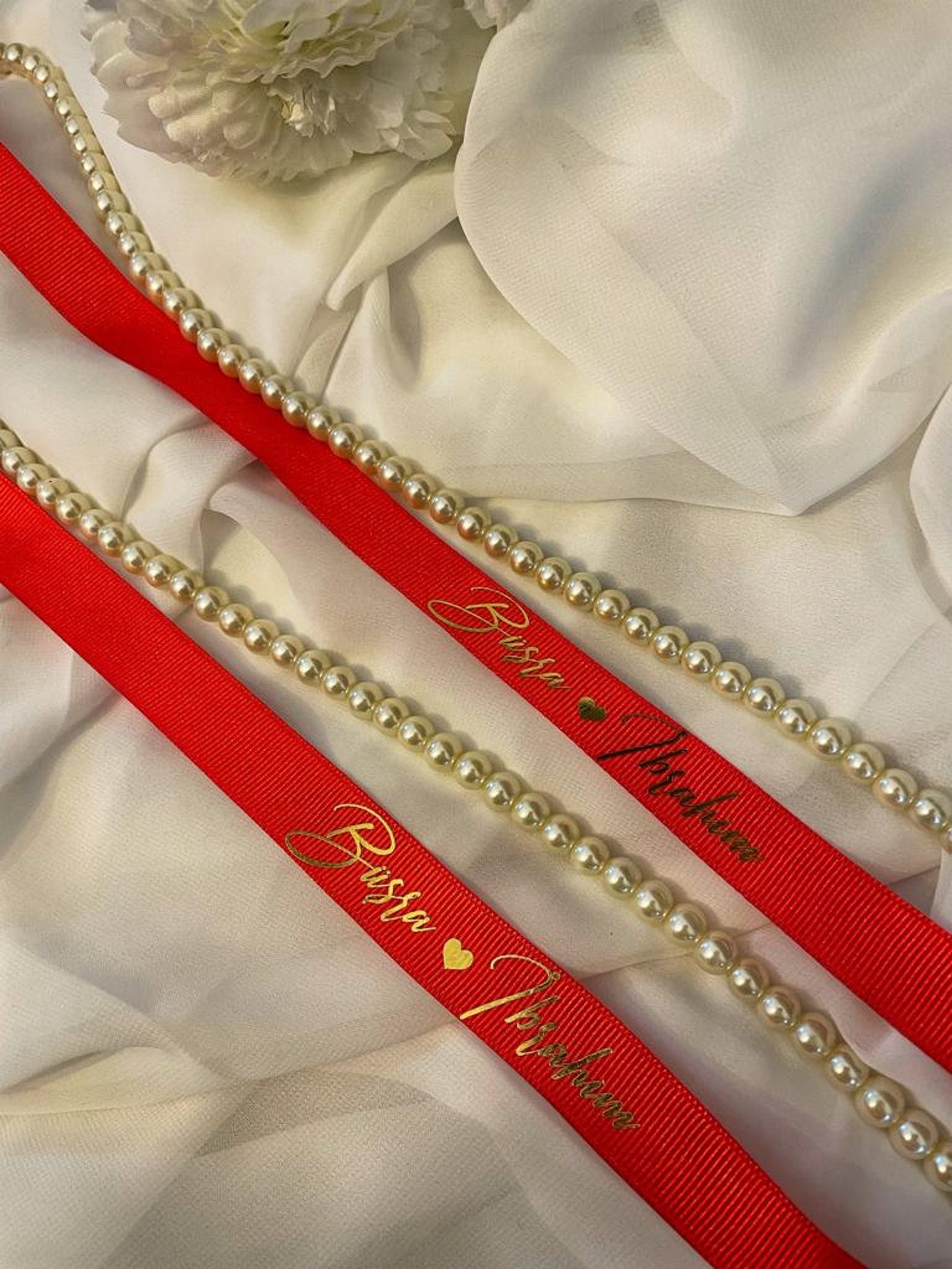 Pearl Detailed Engagement Ribbon Pearl Promise Ribbon Etsy