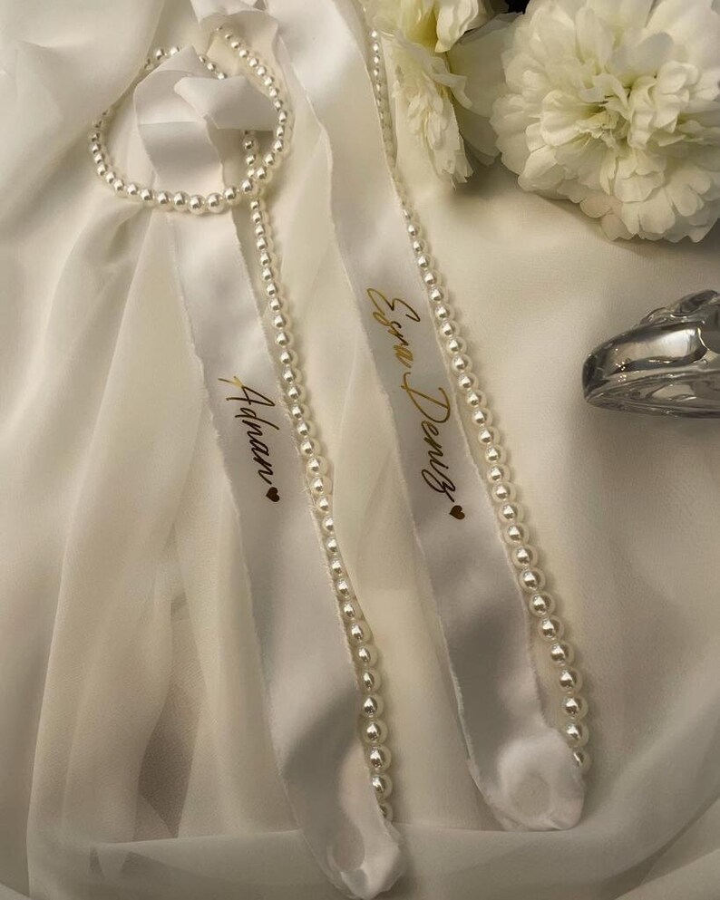 Pearl Detailed Engagement Ribbon Pearl Promise Ribbon Etsy