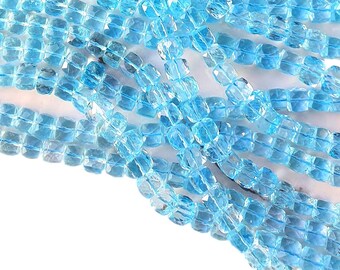 Natural SKY BLUE Topaz Gemstone Briolette Beads | Brilliant Faceted Blue Topaz Briolette Cube Shape Size - 8x8 MM 40+ Beads / Strand 8 Inch