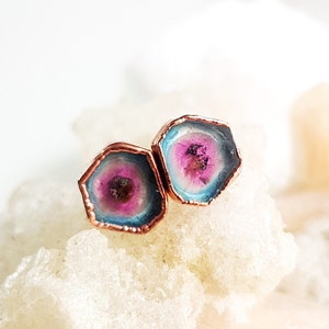 Watermelon Tourmaline Earrings Bio color gemstone Earrings | Tourmaline Earrings | Multi Tourmaline Earrings | Tourmaline Stud Earrings