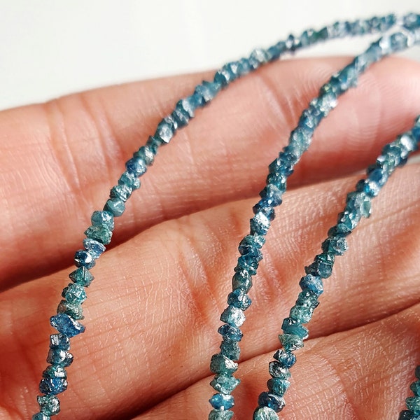 Blue Diamond Uncut Raw Beads Diamond | Rough Diamond Necklace | Loose Diamond Precious Gemstone  Size  2 - 3 MM 16 Inch Full Strand