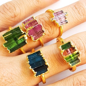 Multi Tourmaline Ring Stackable Ring | Ring For Women | Tourmaline Minerals Multi Color Options Rough Stone Ring | October Birthstone WJ 031