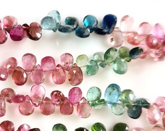 Watermelon Tourmaline Gemstone Beads | Faceted Pear, Multi-Color