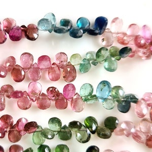 Wholesale Natural Multi Watermelon Tourmaline Gemstone | Gemstone Tourmaline Faceted Pear Beads | Multi Color Gemstone Tourmaline Necklace