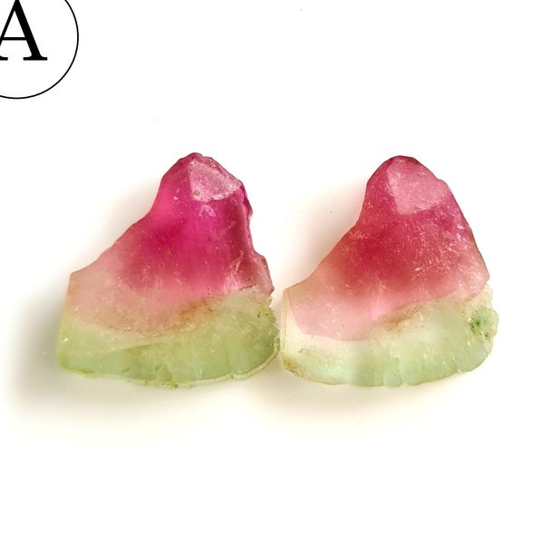 Beautiful Pair of Watermelon Tourmaline Slice for Jewelry Making | Multi Tourmaline | Matched Pairs | Tourmaline  [WG 1456 - 1465]