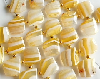 Yellow & White Gemstone Opal Briolettes Faceted Leaf Shape Gemstone Fancy Beads 10 Pieces Size - 14x18 MM Approx. Fancy Gemstone [BEADS 932]
