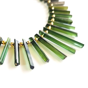 30 Pieces Strand | Natural Green Tourmaline Rough Sticks | Drilled Long Tourmaline Minerals Smooth  Size - 6 - 18 MM 5 Inch [NFBA 32]