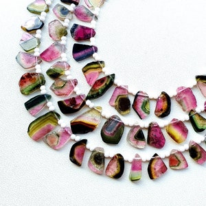 Natural Watermelon Tourmaline Slices Gemstone Smooth Slices | Drilled Slices, Multi Tourmaline Briolette Size 4x6- 7x11 MM, Tourmaline Beads