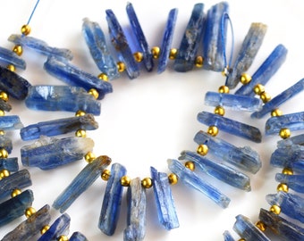 Raw Blue Kyanite Crystal Sticks: Gemstone Beads, 8 Inch Strand