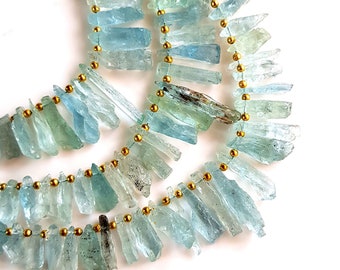 30 Pieces Strand Very Rare Aquamarine Gemstone Necklace Gemstone Aquamarine Raw Sticks Minerals | Long Sticks  Size - 8 - 26 MM [BEADS 800]