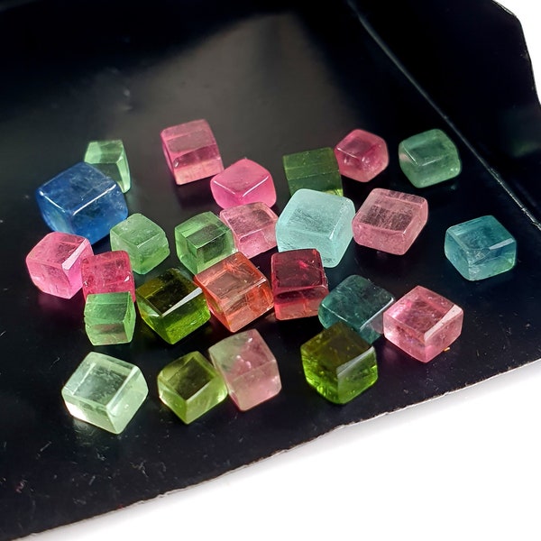 Loose Tourmaline Cubes, Multi Tourmaline Loose Cubes for jewelry making, AAA+++ Quality tourmaline, Tourmaline Beads Briolette