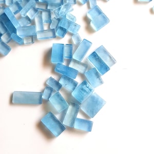 Natural Aquamarine Gemstone Flat back Rectangle Cabochons 15 Pieces Size - 3x4 to 7x12 MM | Loose Gemstone Smooth Cabochons [GSKU-43]