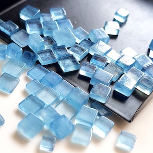 Natural Aquamarine Gemstone Flat back Square Cabochons 15 Pieces Size - 4x4 to 6x6 MM Gemstone Smooth Cabs for jewelry making [GSKU-40]