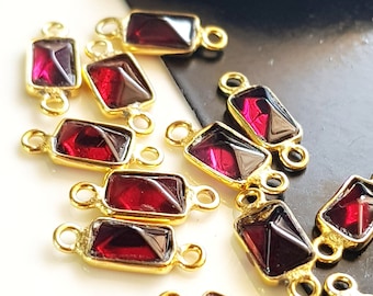 Natural Garnet Gemstone Connector | Double Looped for Bracelet, necklace , earrings making Sterling Silver 5 Pieces Size 4x6 MM [CN-24]