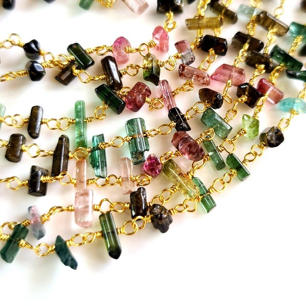 Multi Tourmaline Minerals Gemstone Rosary Chain | Polished sticks Chain | Tourmaline Chain Bracelet, Necklace, Anklet Making Jewelry