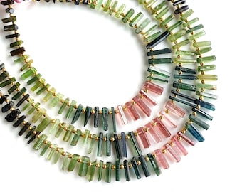Natural Watermelon Tourmaline Sticks | Gemstone Minerals, 8 Inch Strand