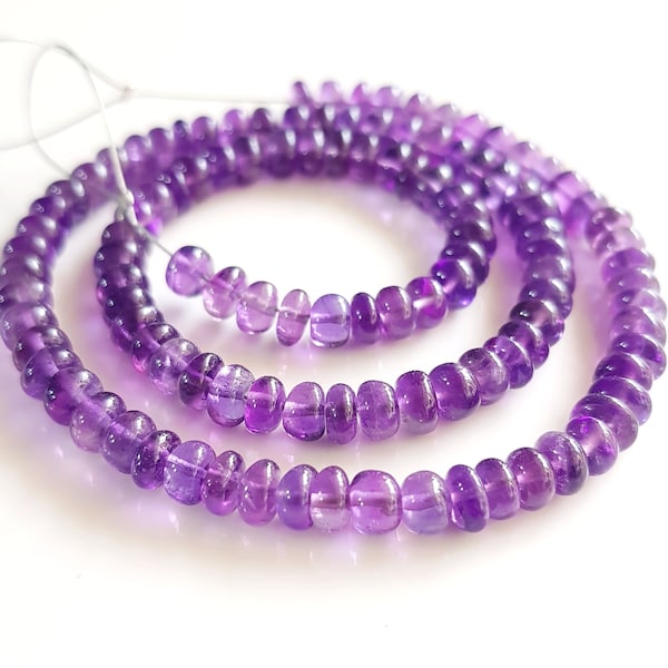 Natural AMETHYST Smooth Beads Roundels 4 mm -- 4.5 mm 12" Inch Strand Gemstone Amethyst Plain  Rondells beads | Beads Necklace [GSKU-44]