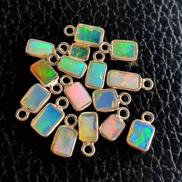 Ethiopian Opal Charms, Sterling Solid 925 Silver Charms, Opal Connector, Opal Charms, Ethiopian Opal Pendant & Necklace for Jewelry Making