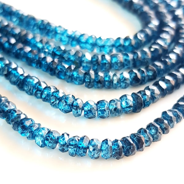 London Blue Topaz beads | Blue Topaz Coated rondelle Beads | Topaz Faceted Beads for jewelry making | Size 3.8 -- 4 MM (125+ Beads) 13"