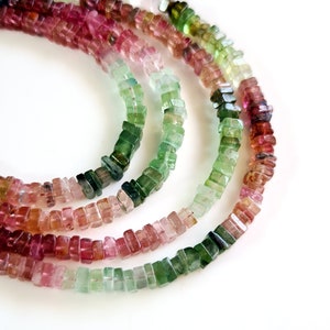 Wholesale Natural Multi Tourmaline Gemstone Beads | Gemstone Tourmaline Smooth Heishi Square Beads | Multi Afghani Tourmaline Briolette