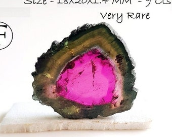 Natural Tourmaline Gemstone Watermelon Drilled Tourmaline Cabochon Slice Bio Tourmaline Slice Jewelry Making Cabochon Drilled Slice 3Pcs