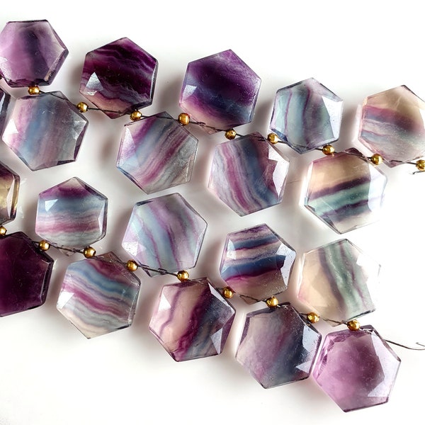 Fluorite Gemstone Faceted Briolette's | Fancy (Hexagons) | 10 Piece Pairs  Size - 12x14 MM  | Beautiful Fluorite  Beads [BEADS 993]