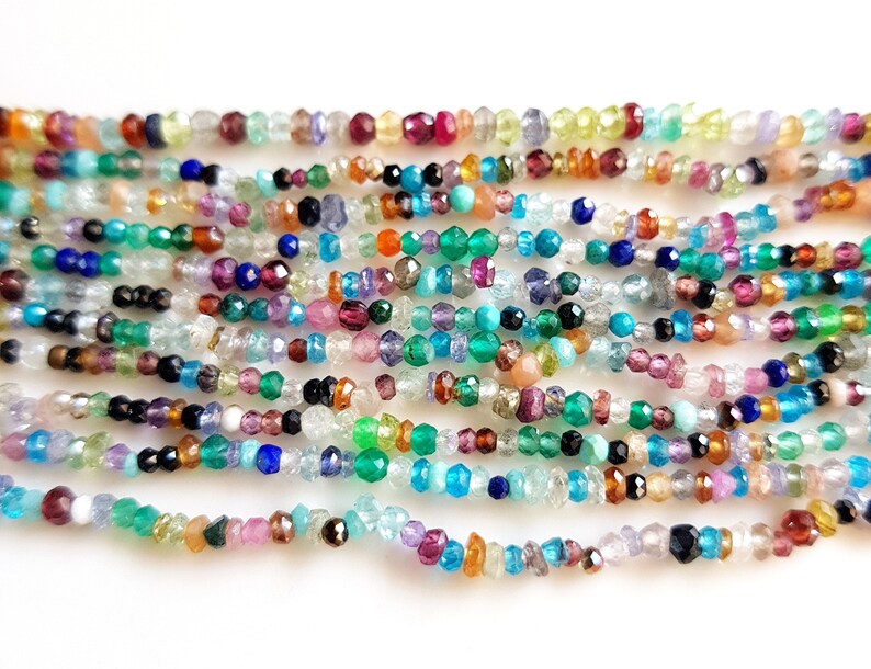 Multi Stone faceted roundels Beads for jewelry making Size - 2 - 3 MM 12 Inch Strand Multi color Stones Beads (Pack of 3 Strand) [FSKU-26] image 2