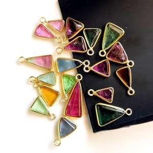 Gold Plated Multi Tourmaline Gemstone Connector | 925 Silver, 5 Pieces