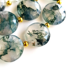 Faceted Moss Agate Coin Beads – 13mm, 10 Pieces