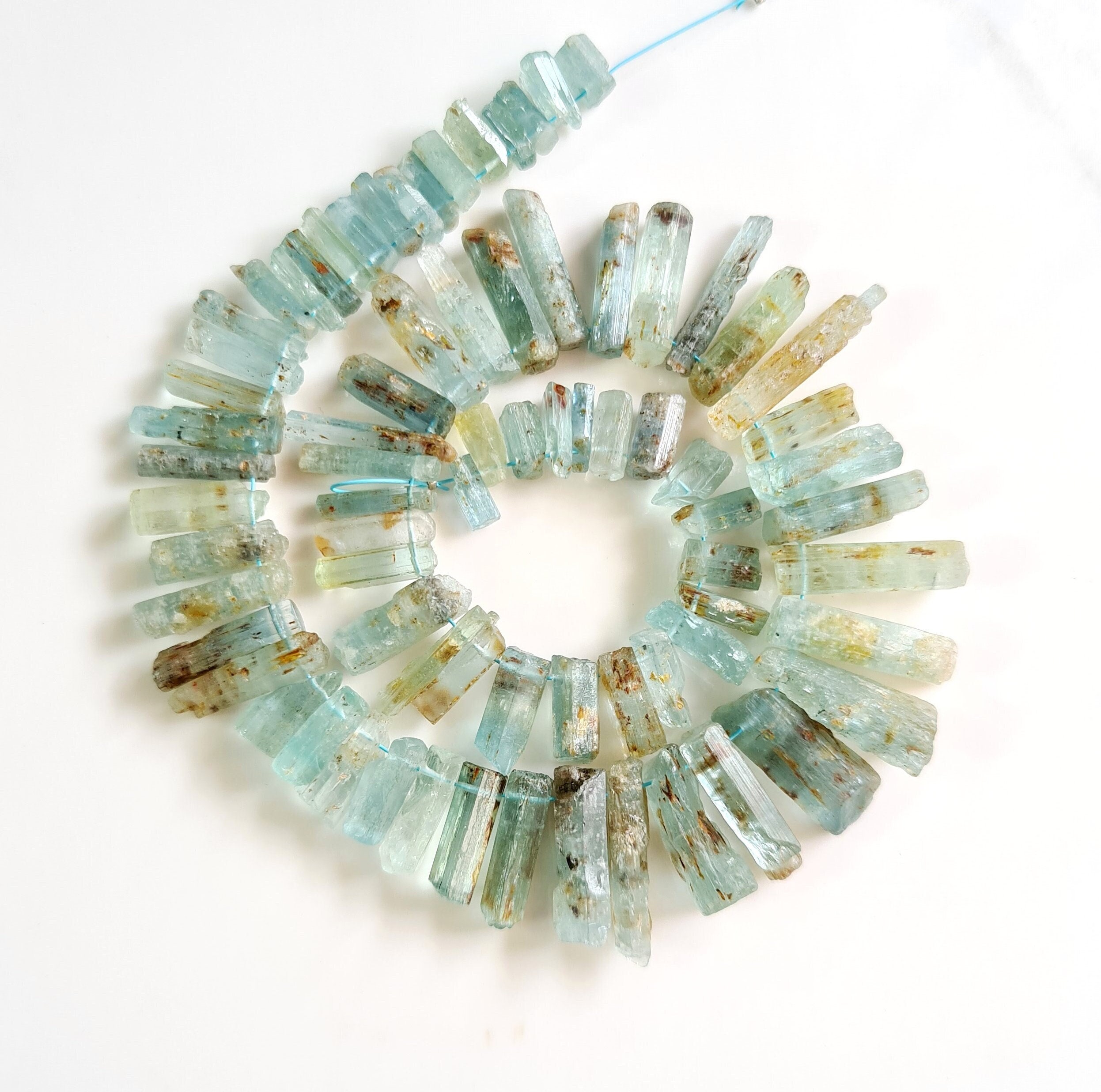 75 Pieces Strand Very Rare Aquamarine Gemstone Necklace Gemstone Aquamarine Raw Sticks Minerals | Long Sticks  Size - 6 - 22 MM [BEADS 324]
