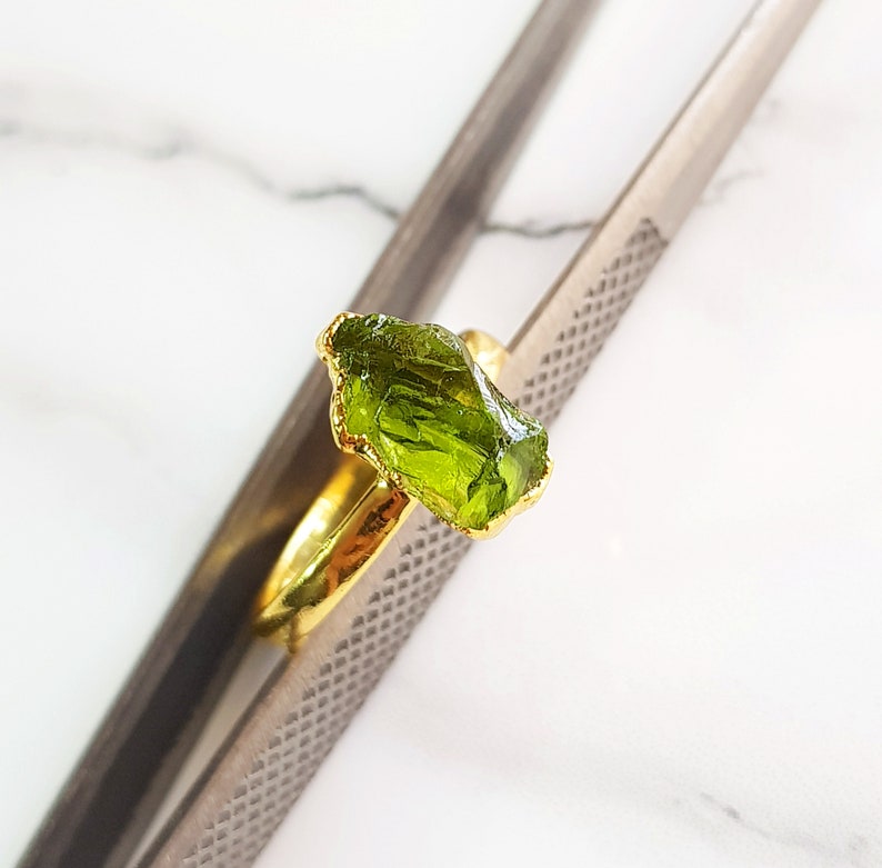22nd Anniversary Rough Peridot Ring Peridot Stacking Ring,August birthstone ring 7th Natural Green Peridot Raw Gemstone Ring WJ 18