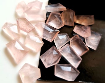 Rose Quartz Gemstone Faceted Cabochons | Flat Back Rose Cut Fancy Cabochons 10 Pieces Size - 8x9 -- 8x15 MM Approx. | Mix Shapes Cabochons